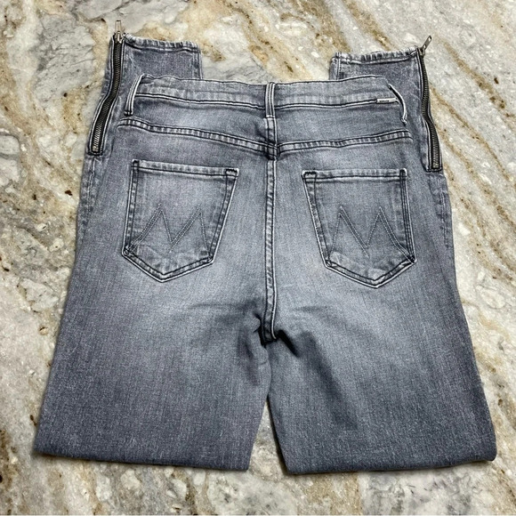 MOTHER The Swooner Ankle Zip Skinny Jeans Stretch Denim Static Light Grey Wash - Picture 12 of 15